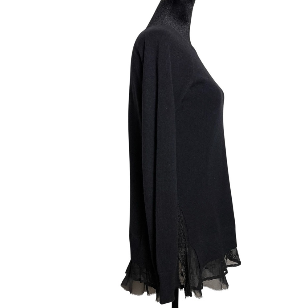 Garnet Hill Black Minimalist Romantic Lace Hem Cashmere Sweater Size XS - Picture 5 of 13